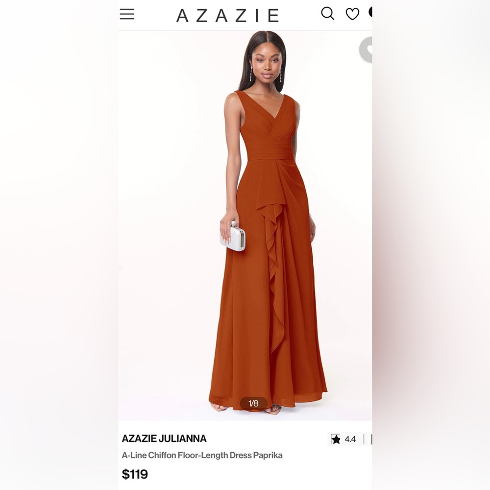 Azazie Julianna Bridesmaid Dress. Color Paprika size A2